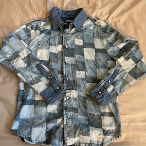 Desigual Patchwork button down, size small, blue